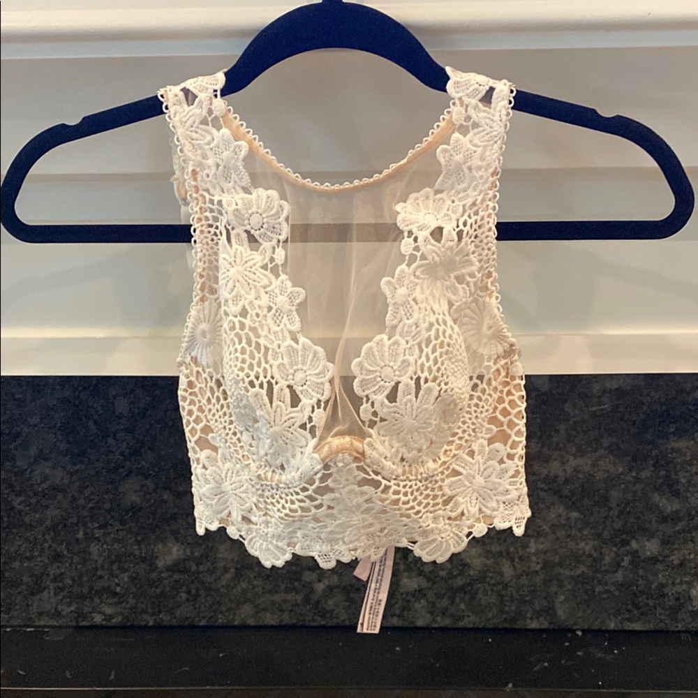 Cream Cropped Embellished Tank Top